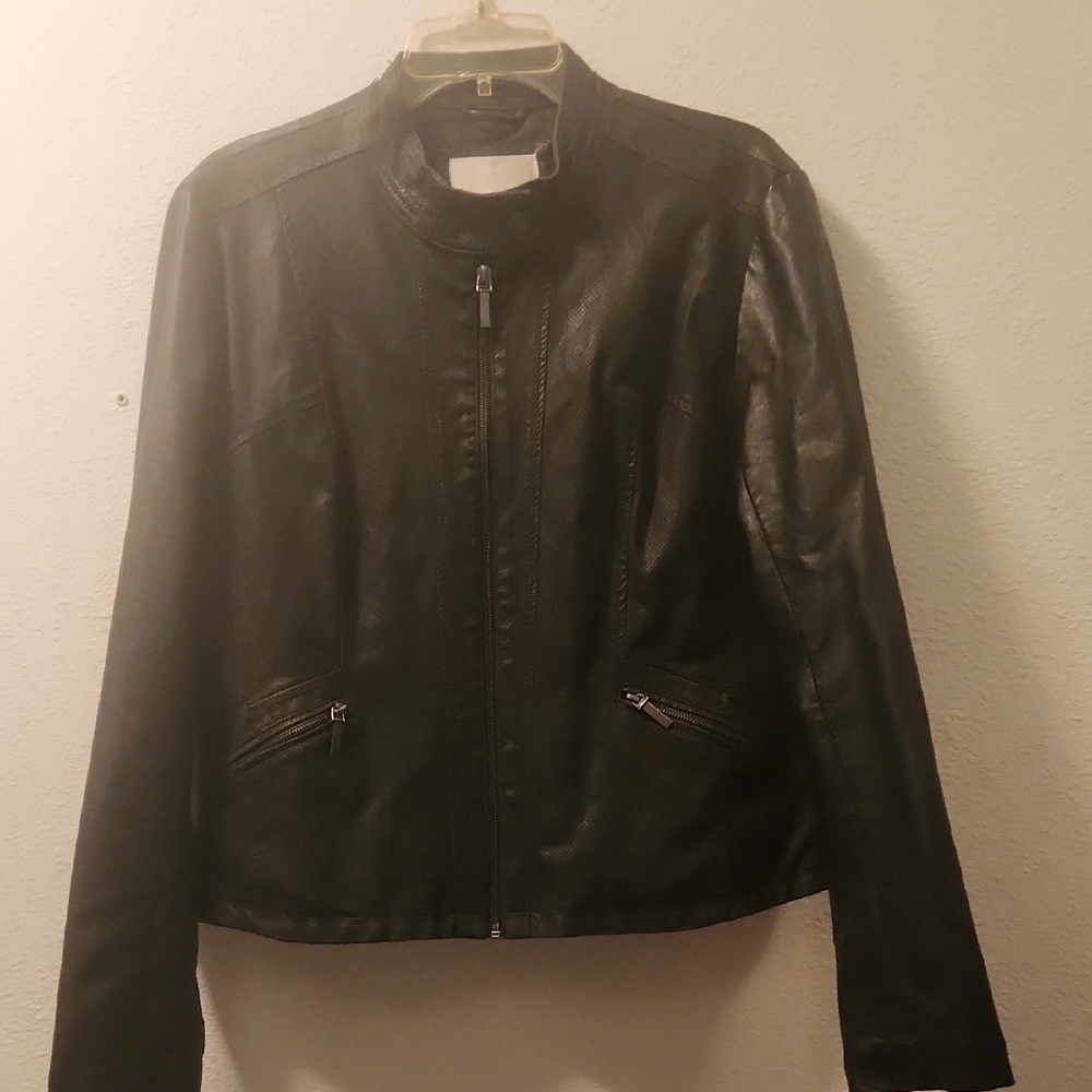 Xhilaration Black Leather Jacket with Stand-Up Collar and Cropped Design